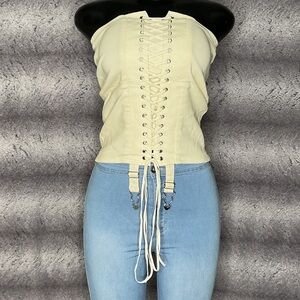 Cream Lace-Up Women Top